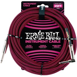 Ernie Ball Juego de cables trenzados para instrumentos rectos/angulares, longitud de 25 pies en rojo/negro (P06062) - Paquete de 2