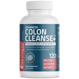 Bronson Advance Colon Cleanse Premium Cleanse & Detox Formula with Psyllium Husk, Senna Leaf, Cascara Sagrada, Ginger Root, Licorice Root & More, Non-GMO, 120 Capsules
