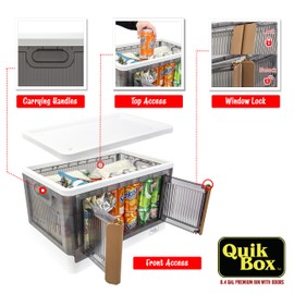 dbest products Quik Box - 8.4 Gallon 3 Pack Stackable Storage Bins with Doors, Collapsible Organizer Foldable Container, for Bedroom Living Room Kitchen Neat, Tidy Dorms and Organized White