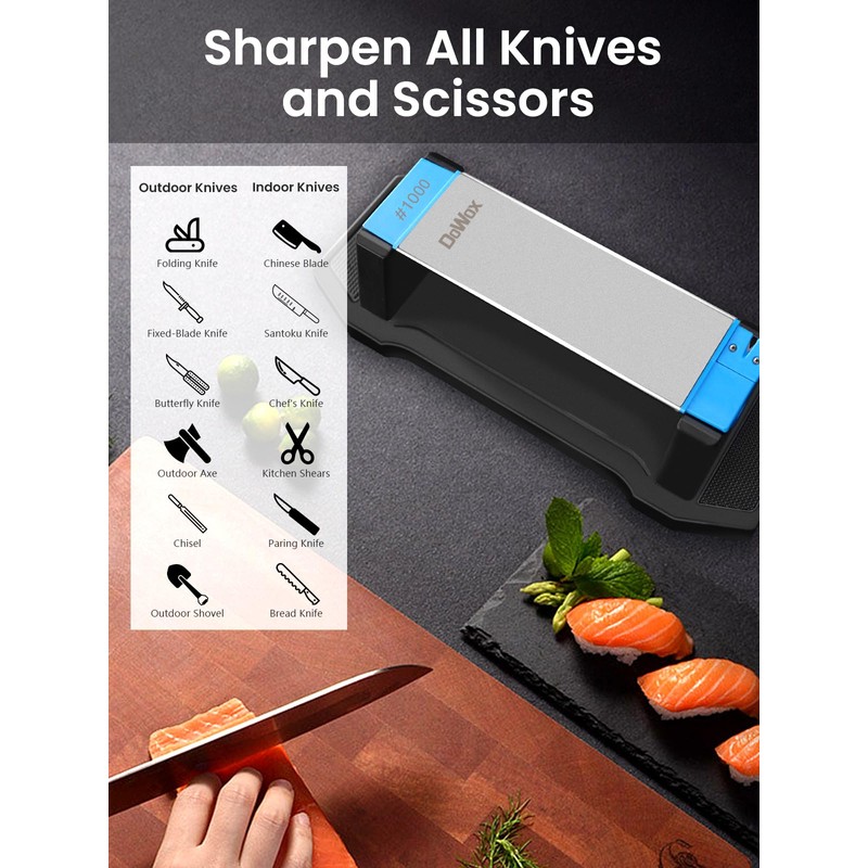 DOWOX Diamond Sharpening Stone Kit, 3 Side Grit 400/1000/8000 Knife