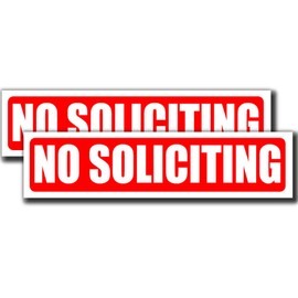 No Soliciting Stickers (Two Pack) | Peel and Stick Decal Signs for Door or Window | (8 x 2 inches) Perfect for House Home Office or Business | Deter Door to Door Sales | Sticks to Glass Metal and More