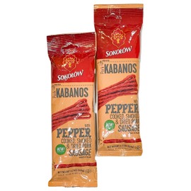 Dry Thin Kabanos with Pepper, Cooked, Smoked and Dried Pork Sausage, Polish Traditional Meat 4.2 oz | 120g (pack of two)