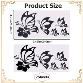 GORGECRAFT 2 Sheet Butterfly Car Decal Set Butterfly Vinyl Waterproof Sticker Women Car Stickers and Reflective Decals for SUV Truck Motorcycle Doors Walls Laptop, Black