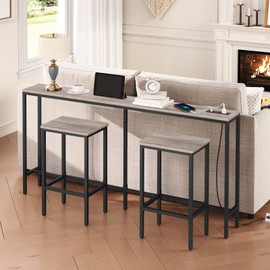 MAHANCRIS Skinny Console Table with Power Outlets, 63" Narrow Sofa Table, Behind Couch Table with Charging Station, Sofa Hallway Table for Plants, Living Room CTHG165E01