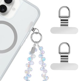 Velvoria 2 Piece Mini Phone Holding Tab Metal – Universal Stainless Steel Lanyard Patch for Phone, Crossbody Straps and All Phone Cases (Silver + Silver)