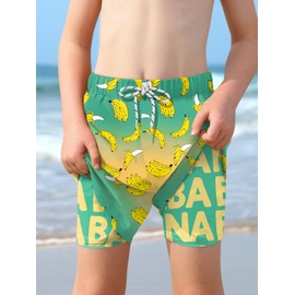 BoysSport Beach Quick DryDrawstring Board ShortsYellow Green BananaSwim Trunks10 Years