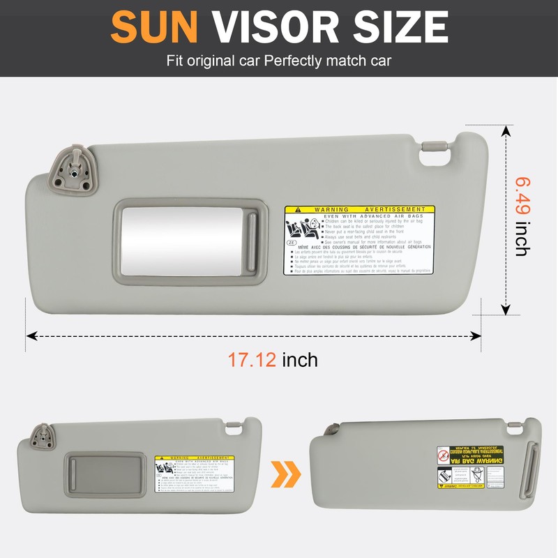 Left Driver Right Passenger Side Grey Sun Visor Fit for