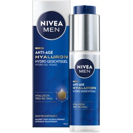 NIVEA MEN Anti-Age Hyaluron Hydro Gesichtsgel, erfrischende Gesichtspflege mit Hyaluron und Pro-Retinol, schnell einziehendes Gel für 24h intensive Feuchtigkeit und sichtbare Faltenmilderung (50 ml)