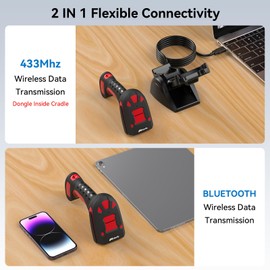 alacrity Alacrity Industrial Barcode Scanner, 1D/2D Symbologies, Wireless Charging, Long-Distance 433MHz Wireless & Bluetooth Connectivity, Shock and Dust-Proof Barcode Reader, Green