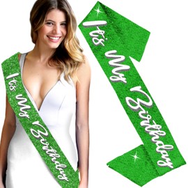 RhinestoneSash Green Birthday Sash - Glam It's My Birthday Premium Quality Sash - Birthday Party Decorations & Supplies - Green Sparkle Sash(GlmItMyBdy) GRN/Sprk