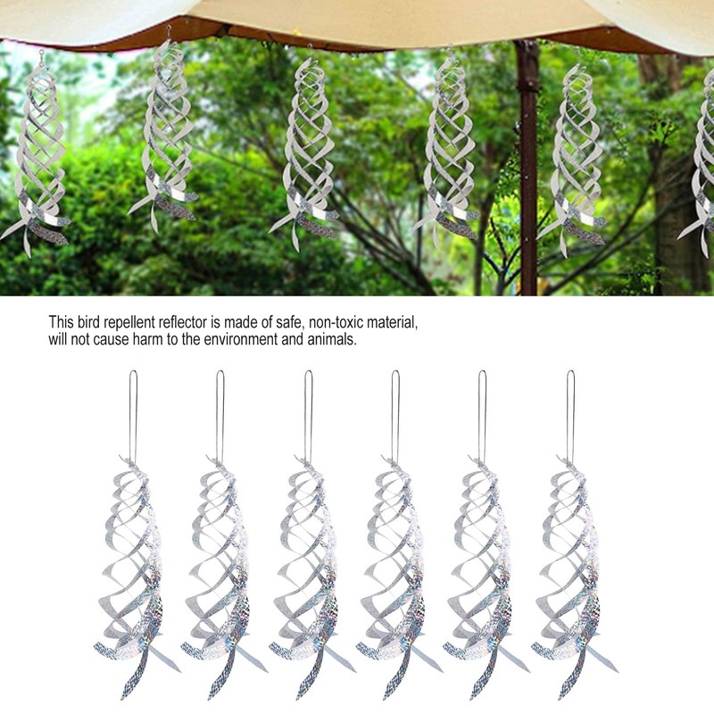 6PCS Bird Repellent Reflector Silver Spiral Bird Repellent Sheet Scare