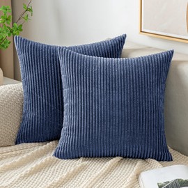 EMEMA Throw Pillow Covers Corduroy Decorative Soft Striped Square Cushion Covers Spring Pillowcases for Couch Sofa Bedroom Chair Car 16x16 Inch Pack of 2, Dusty Blue