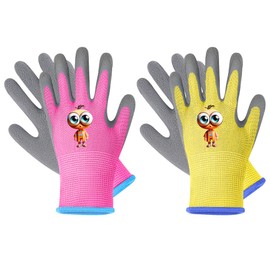 LveSunny Kids Gardening Gloves, 2 Pair Toddler Gardening Gloves, Rubber Non-Slip Safety Work Gloves for Kids, Youth, Garden, Fishing, Cycling and Gardening Tools (Ages 8-12)