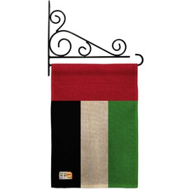 Americana Home & Garden GS140243-DB-03 United Arab Emirates Burlap Flags of The World Nationality Impressions Decorative Vertical 13" x 18.5" Double Sided Flag Set Metal Fansy Wall Bracket Hardware