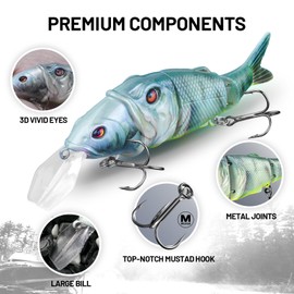 HANDING 3PCS Fishing Baits for Freshwater and Saltwater, Multi Jointed Swimbait with Lip Lifelike Topwater Bass Lures Trout Bait Angler's Fishing Gift Family Fishing Bait Kit 4.7in, 3/4oz