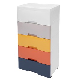 Rocoreny 5 Tiers Plastic Storage Drawer Units,Closet Organizer Stacking Vertical Freestanding Shelf Drawer Dresser With Casters For Bedroom Living Room Playroom Toys (Morandi Color 17.7*11.8*33in)