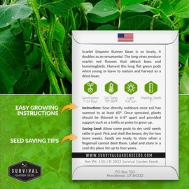 Survival Garden Seeds Scarlet Emperor Runner Bean Seeds for Planting - 1 Seed Packet with Instructions to Plant & Grow Red Multiflora Beans in Your Home Vegetable Garden - Non-GMO Heirloom Variety
