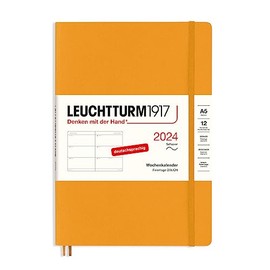 LEUCHTTURM1917 367659 Weekly Planner Medium (A5) 2024, Soft Cover, Rising Sun, German, 12 Months
