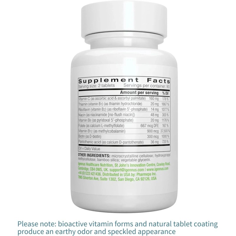 Igennus Super B-Complex Methylated B-Vitamins with Methylfolate & B12, 180