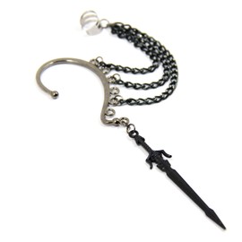 Black sword cuff earrings, No piercing ear wrap, Pirate cosplay jewelry, Gothic dagger ear cuff, Fake piercing, Statement Gothic earrings