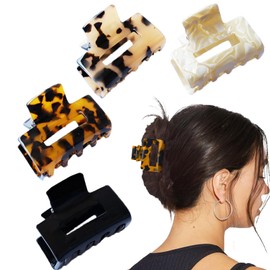 4Pcs Hair Claw Clips for Women Girls, Nonslip French Hair Claws Barrette for Thin Thick Hair, Strong Hold Tortoiseshell Leopard Print Acetate Jaw Clips