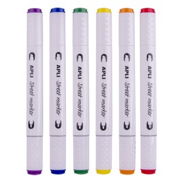 APLI 18431-6 Pieces Street Marker Double Tip (1 mm Round and 6 mm Beveled) in Various Colours