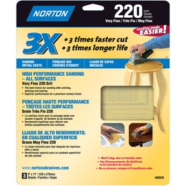 Norton Co. 2616 Norton 02616 3X Handy Aluminum-Oxide Sandpaper 220 Grit, 9 x 11-Inch, 3-Pack