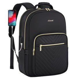 LOVEVOOK Leather Backpack for Women,15.6 inch Leather Laptop Backpack Women Computer Backpack Laptop Bag,Stylish Quilted Travel Backpack Purse Work Bag College Teacher Backpack with USB Port,Black