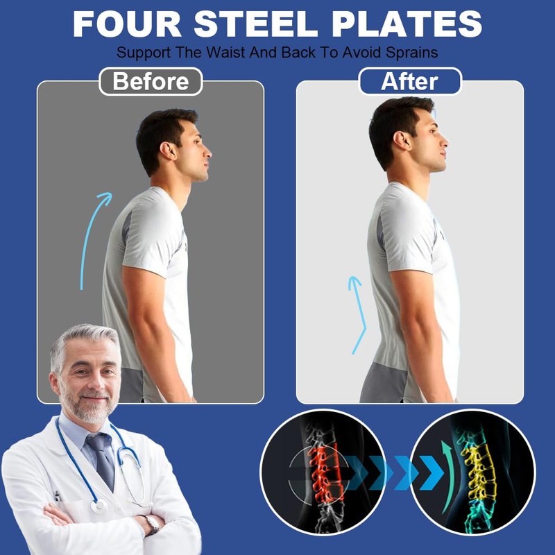 AOGOE Back Support Belt with 5 Metal Supports, Back Brace