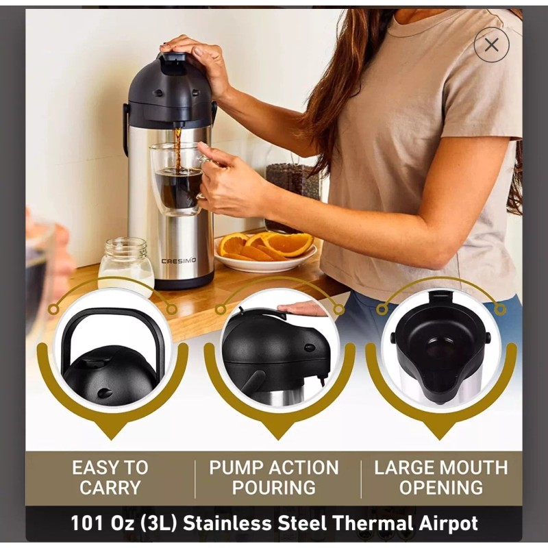 CRESIMO 101 oz Stainless Steel Vacuum Airpot-(NEW)