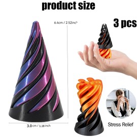 3 PCS 3d Printed Fidget Toy, Impossible Cone Printed Impossible Cone Pyramid Spiral Cone fidget Toy, Fun Toys Anxiety Stress Relief Toy For Home Office Desk Decor Souvenir Gift