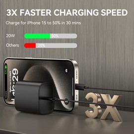 Phone 15 16 Pro Max Charger, 6.6 FT Long Cord USB C to C Fast Charging Cable with PD 20W Fast Charger Block for Phone 16/16 pro/16 plus/16 pro max/15/15 Pro max/ 15 pro/15 Plus, Pad Pro/air, Black