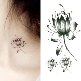 Oottati 2 Sheets Tiny Small Temporary Tattoos For Women Men Finger Hands Neck Wrist Face, Cute Long Lasting Cartoon Fake Tattoo Stickers For Kids Boys Girls Black Lotus