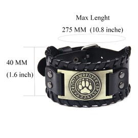 Adjustable Leather Bracelet Wolf Claw Pattern Vintage Titanium Mens Bracelet, Faux Leather