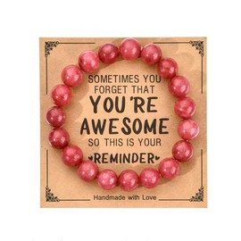 Pingyongchang Inspirational Bracelets for Women Natural Stone Crystal Relief Anxiety Yoga Chakra Bracelet Gifts for Birthday Christmas Mothers day Valentines Teacher Appreciation Friend-Red-10MM