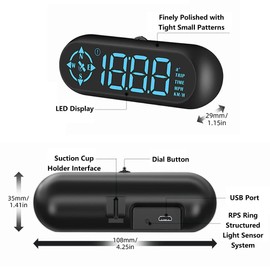 MASO Digital GPS Speedometer, Car Universal HUD Head Up Display with Speed MPH,with Driving Distance, Direction, Clock, Overspeed Alarm Function, Suitable for All Vehicle