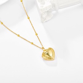 KINGWHYTE Heart Locket Necklace 925 Sterling Silver 14K Gold Plated Celtic Heart Pictures Photo Pendant Jewellery Gifts for Women Girls 18+2inch Chain of Beads