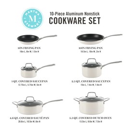 Martha Stewart Lockton Premium Nonstick 10 Piece Enamel Heavy Gauge Aluminum Pots and Pans Cookware Set - Linen White