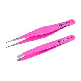 Abdul of Sialkot Tweezers for Men & Women - Professional Stainless Steel Tweezers Slanted and Pointed Tweezers for Ingrown Hair, Splitters and Blackhead Remover, Set of 2 (Pink)