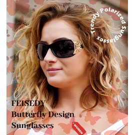 FEISEDY Vintage Sunglasses Women's Polarised Large Wraparound Glittering Butterfly Glasses with UV400 Protection B0078