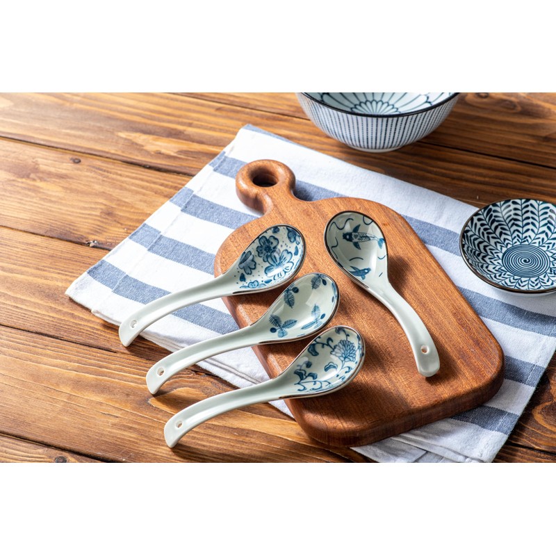 4Pcs Asian Soup Spoon,Chinese Ceramic Soup Spoons,Non-Slip Japanese Soup Spoon,Ramen