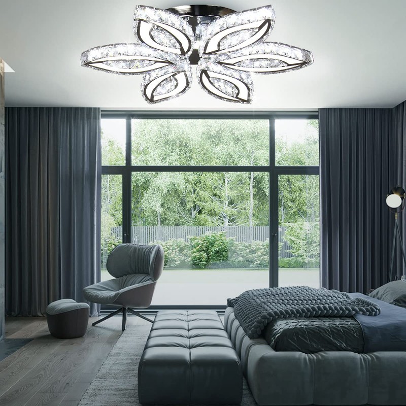 CLAIRDAI 20" Modern Crystal Chandelier, Flower Led Chandelier with K9