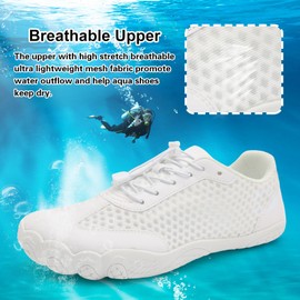 XIHALOOK Womens Mens Water Sports Shoes Quick-Dry Barefoot Wide Feet Toe for Swim Diving Pool Beach White, 11 Women/9.5 Men