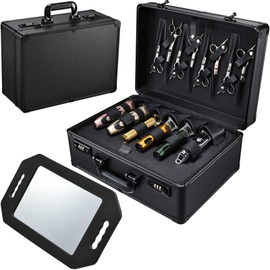 Barber Accessories Case, Profesional Barbers Briefcase Tool Case, Barber Cases for Clippers and Supplies, Hair Scissors Clippers Trimmer Organizer, Barbers Suitcase with Code Lock (Matte Black)
