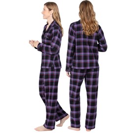 PajamaGram Flannel Pajamas Women - Pajama Set For Women, Black Plaid, MD