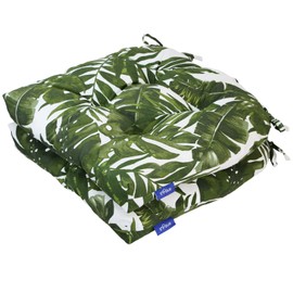 INFBLUE Outdoor Tufted Wicker Cushions Seat Cushions for Patio Furniture Set of 2, 19x19 Outdoor Chair Cushions Water Resistant Patio Cushions with Ties for Wicker Chair (Green Leaf)