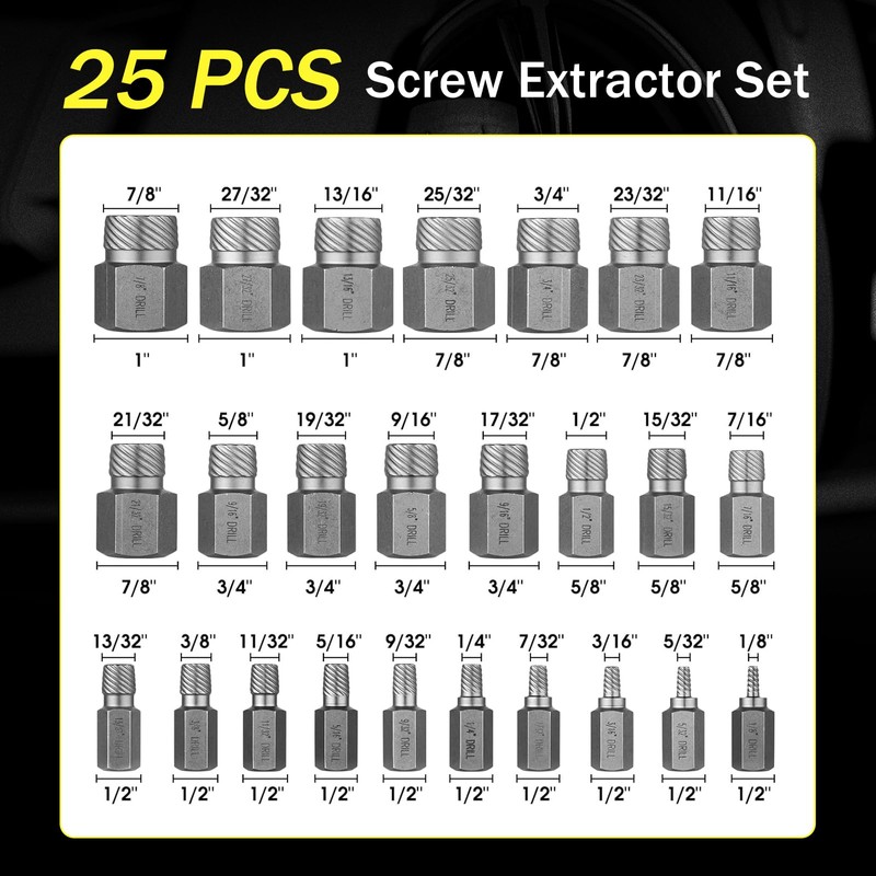 25 Pcs Screw Extractor Set, Easy Out Bolt Extractor Set,
