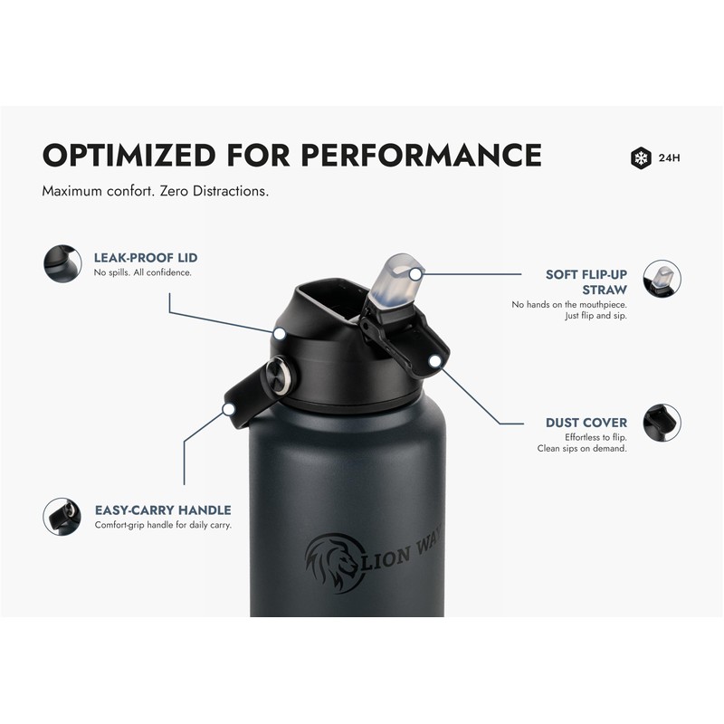 LION WAY UniFlow 32 oz Insulated Bottle - Charcoal Velvet
