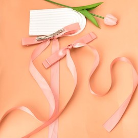 Pink Hair Bows Ribbon for Hair Duckbill Bowknot Clips with Long Tail 2 PC Cute Layered Bow Hair Clips Barrettes Ponytail Holders Hairpin Flower Girl Bridesmaid Wedding Hair Accessories