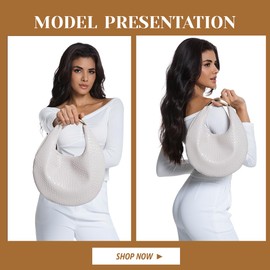 Women's Braided Leather Hobo Bag, Handmade Woven Top Handle Shoulder Handbag Lightweight & Stylish Underarm Purse (Beige)